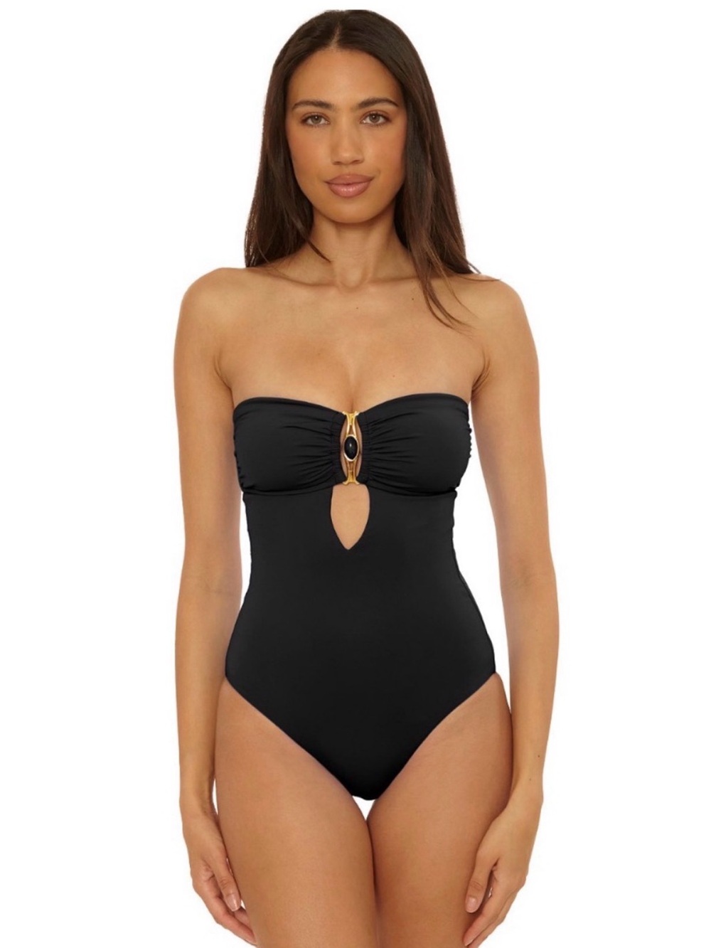 NWT Becca Women's Rock Solid Gold Buckle One-Piece Swimsuit Sz Small